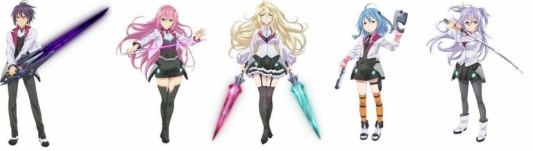 Para karakter dari The Asterisk War (dari kiri kanan): Ayato Amagiri, Julis-Alexia von Riessfelt, Claudia Enfield, Saya Sasamiya, dan Kirin Todo.