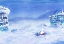 Spring 2026 Anime: Snowball Earth Screenshot from Snowball Earth anime episode 1 showing Tetsuo emerging from his escape pod into a now desolate frozen Earth.