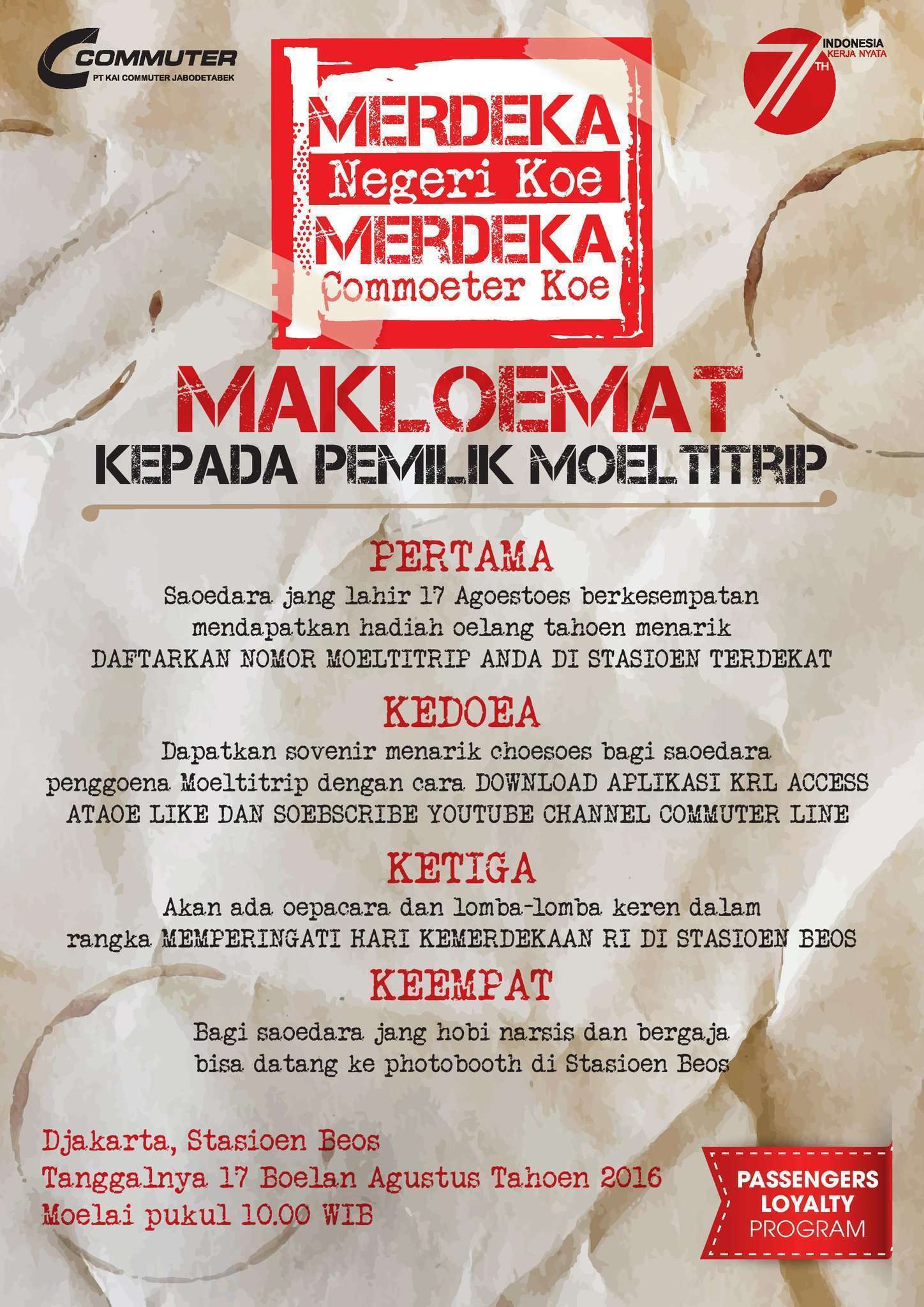 "Makloemat Kepada Pemilik Moeltitrip" | Sumber: @CommuterLine (Twitter)