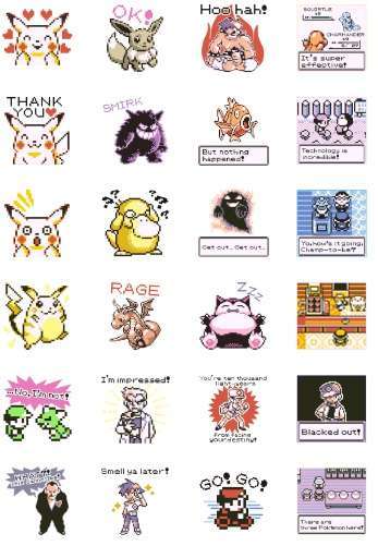 Seri stiker Pokemon ala generasi pertama yang dirilis di LINE (Pokémon/Nintendo/Creatures/GAME FREAK).