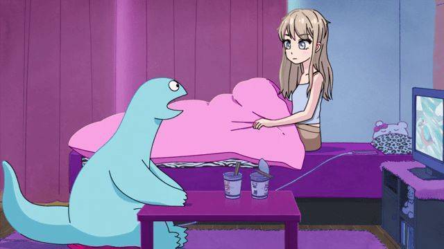 anime gal and dino