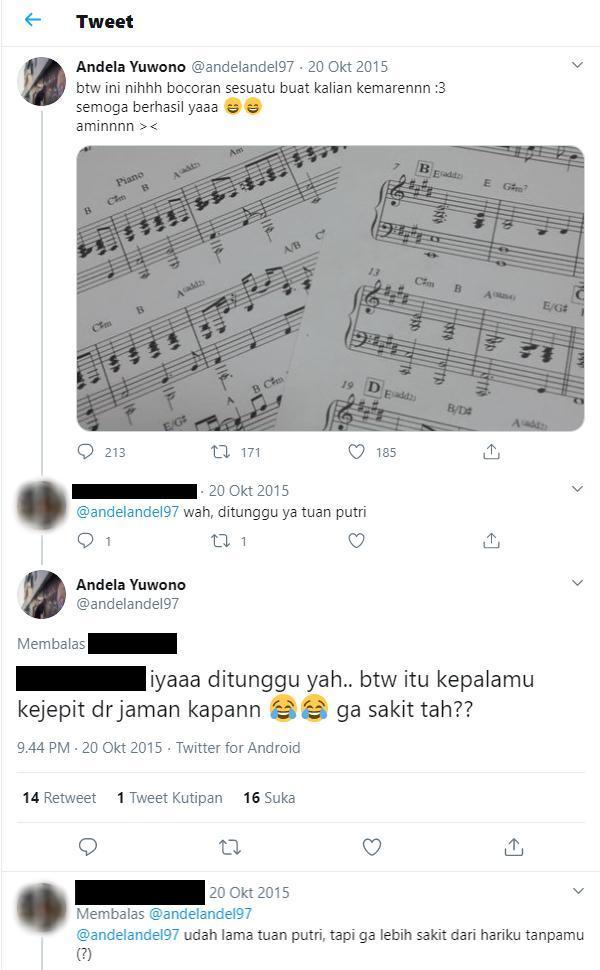 Untuk pertama kalinya cuitannya dibalas oleh Andela