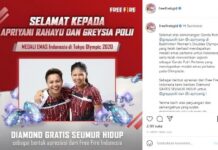 Garena Hadiahi Diamond FF Gratis Seumur Hidup untuk Greysia Polii dan Apriyani Rahayu