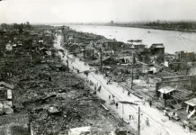 Kehancuran kota Yokohama setelah gempa besar Kanto, 1923. (Brittanica)
