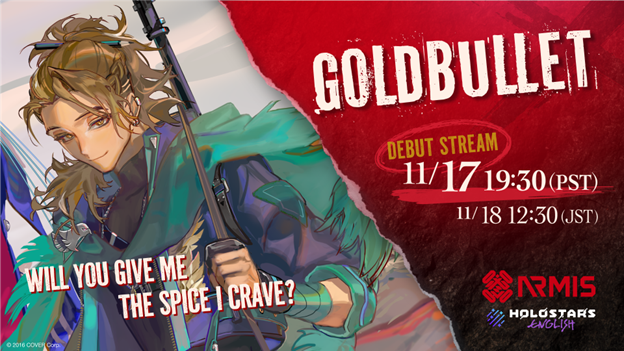 Desain karakter Goldbullet. © Cover corp. 