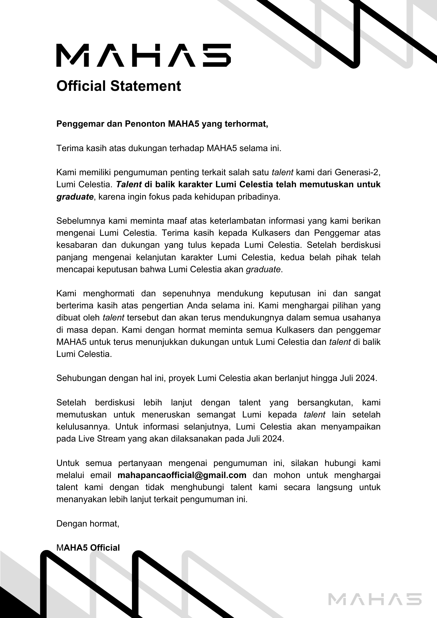 Pengumuman Lumi Celestia