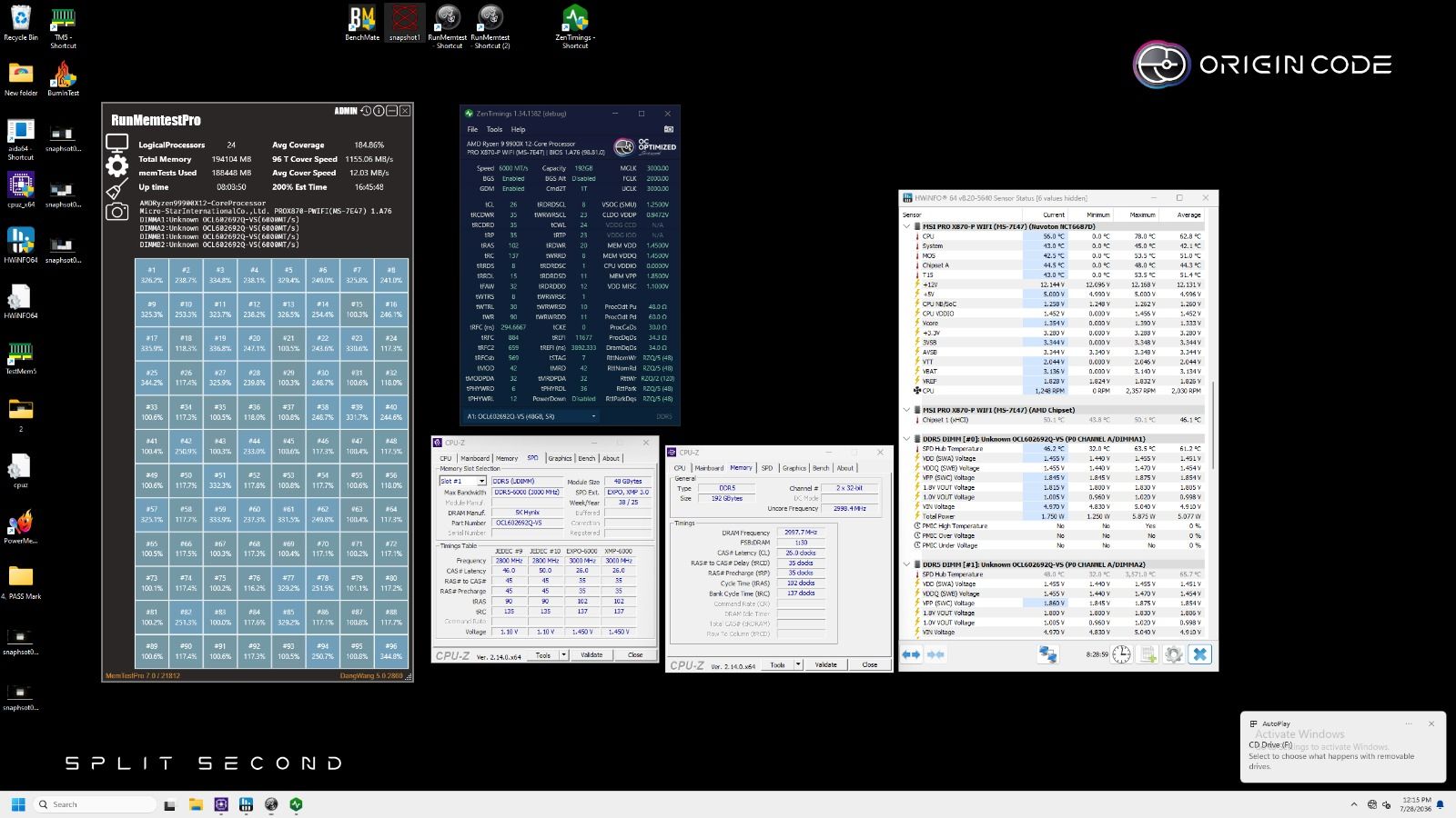 Tes VORTEX DDR5 6000 MT/s CL26 192 GB (48 GB x 4)