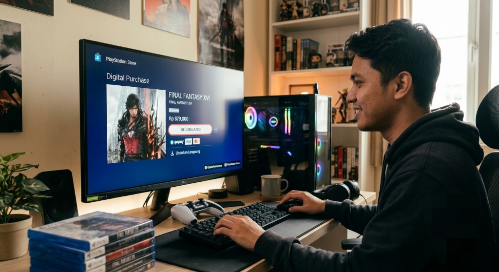 illustrasi pembelian game digital ketimbang game fisik